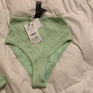 High waisted textured green bathing suit bottoms